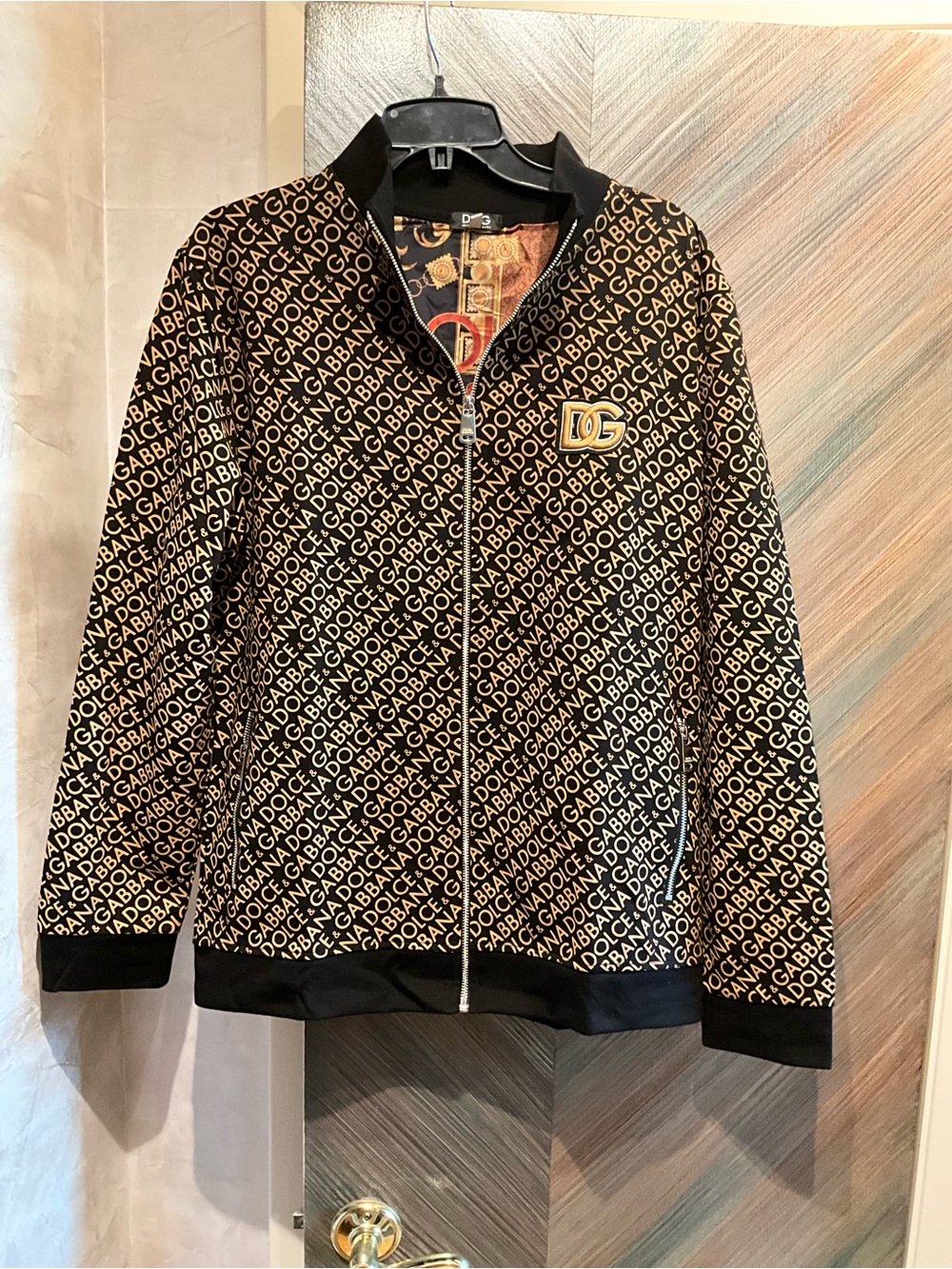 Dolce & Gabbana Black and Gold Logo Bomber Jacket